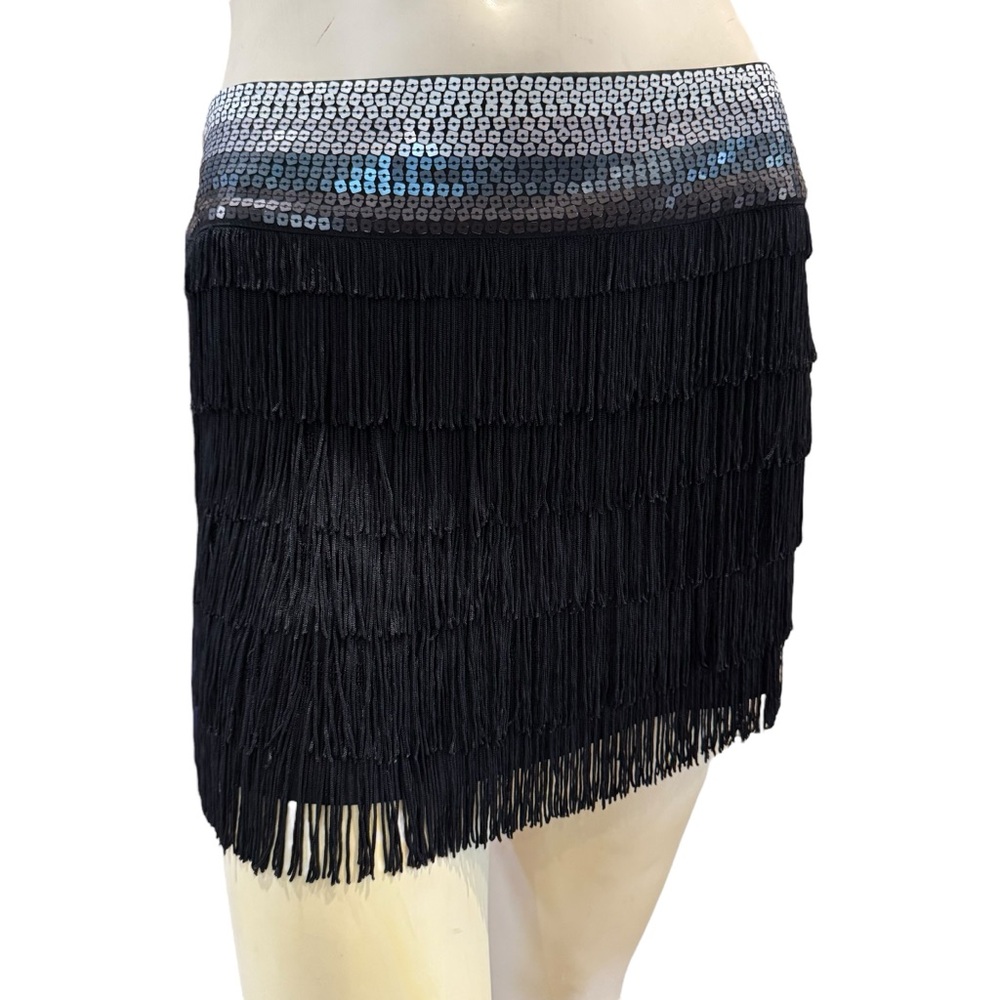 NEW Bebe Fringe and Sequined Silk Mini Skirt